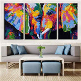 Painting by Numbers 2 Elephants Modern Animal Art 3-Panel (Triptych)